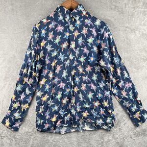 Michael's 100% Linen Pineapple Print‎ Shirt Men's Medium Navy Blue Lightweight